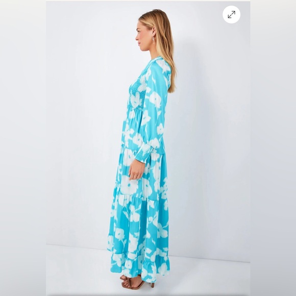 NWT TUCKERNUCK Turquoise Watercolor Floral Libby Dress Size Large - Picture 3 of 16